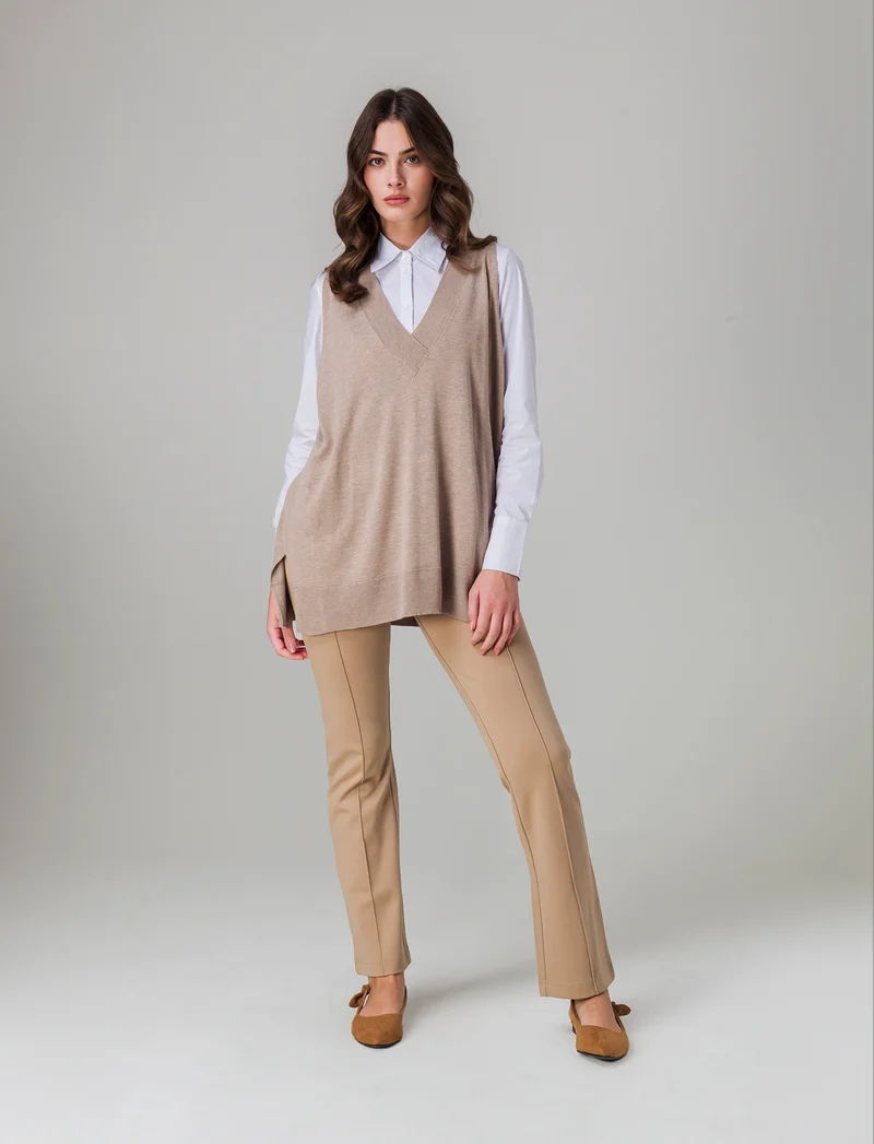Maglia giro manica da donna - Cammello
