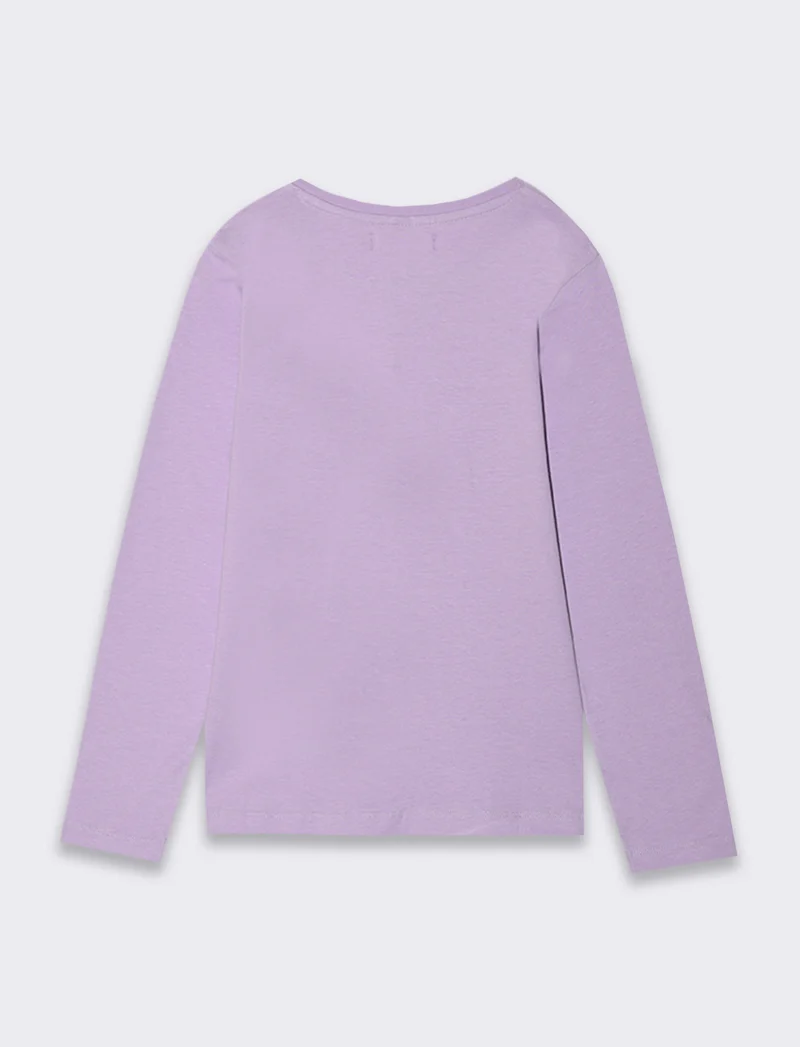 T-shirt manica lunga stampata da bambina - Lilla