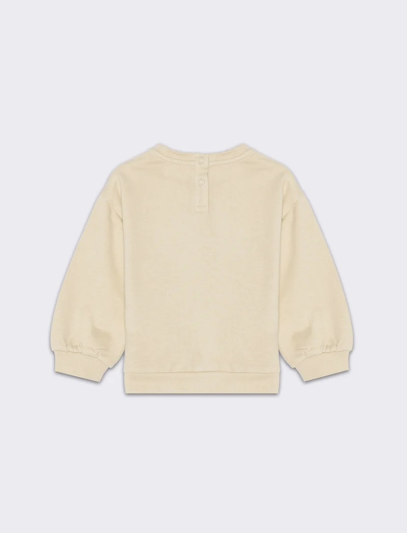 Felpa con rouches e stampa da neonata - Beige