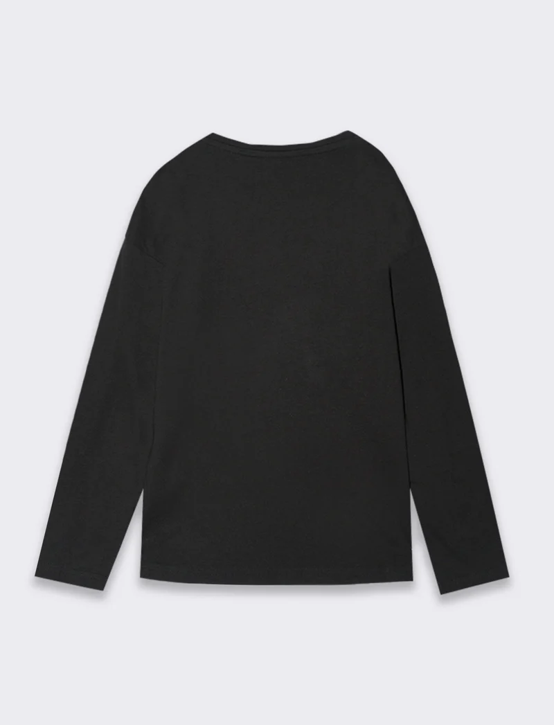 T-shirt girocollo con stampa lucida da bambina - Nero