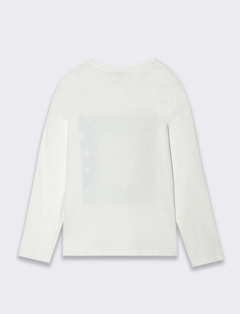 T-shirt girocollo con stampa lucida da bambina - Bianco latte
