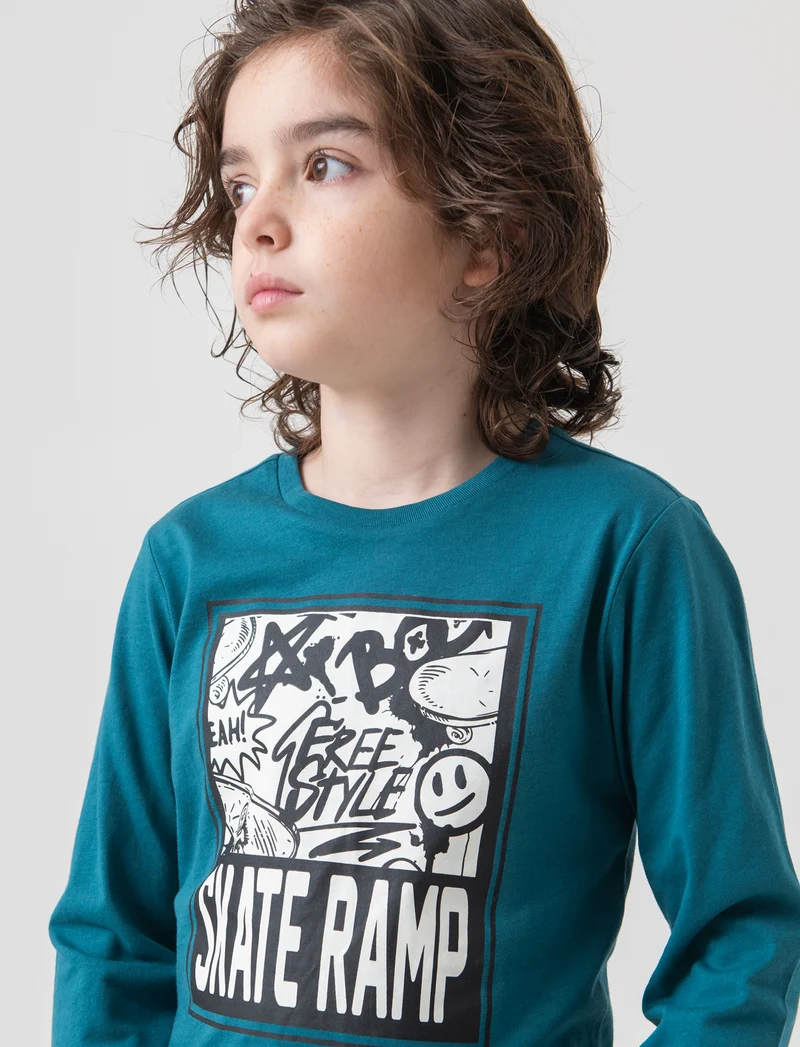 T-shirt girocollo da bambino - Verde Ottanio