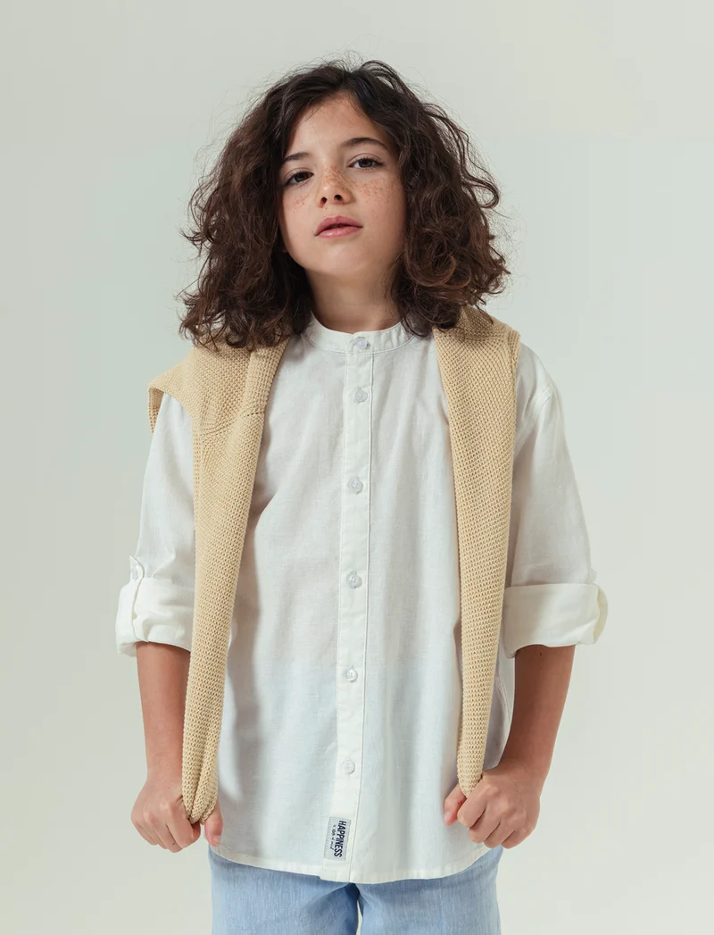 Camicia collo coreano da bambino - Bianco latte