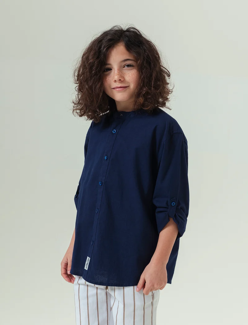 Camicia collo coreano da bambino - Blu
