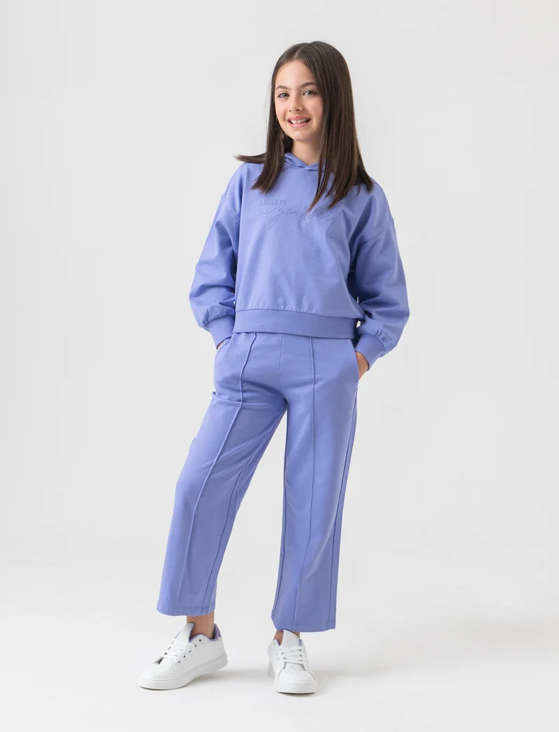 Jogger gamba larga con tasche da bambina - Azzurro