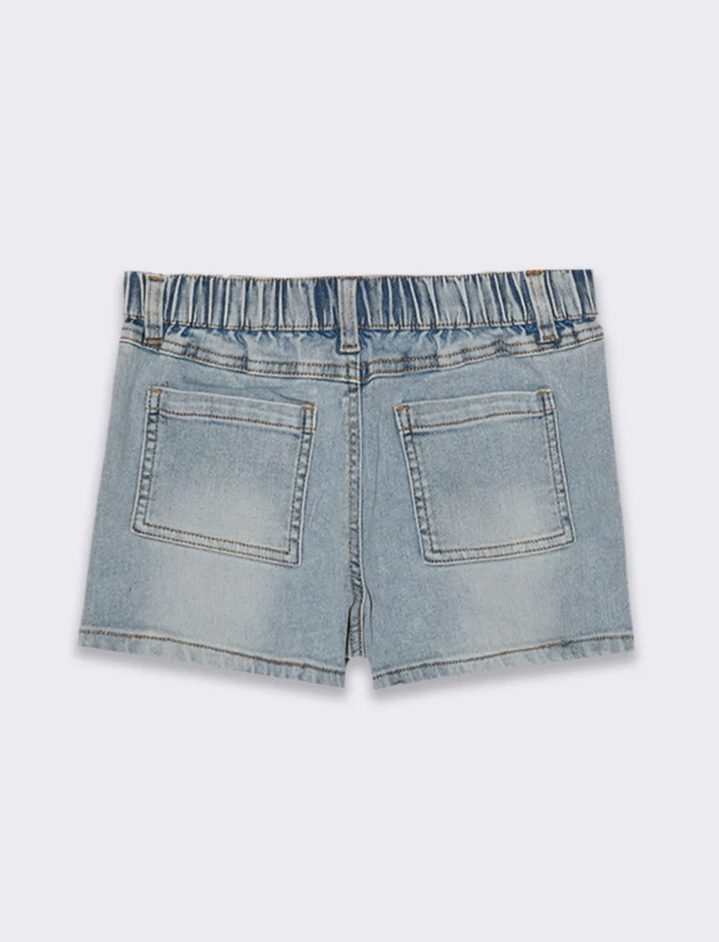 Short in denim elastico da bambina - Denim chiaro
