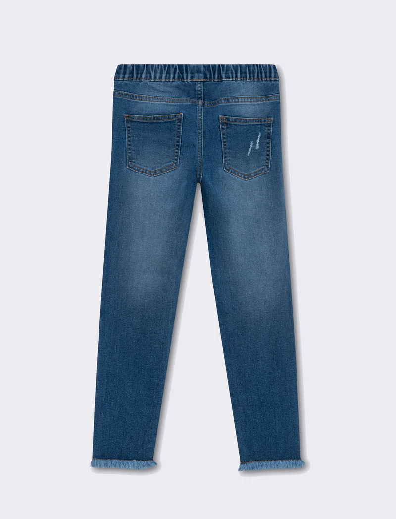 Leggings in denim elastico con rotture da bambina - Denim
