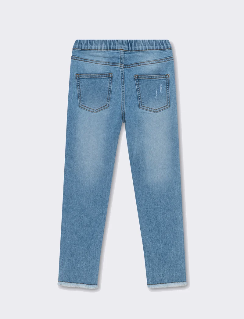 Leggings in denim elastico con rotture da bambina - Denim chiaro