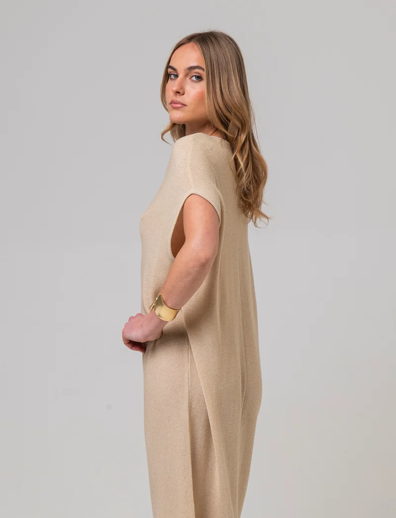 Vestito lungo in maglia da donna - Beige