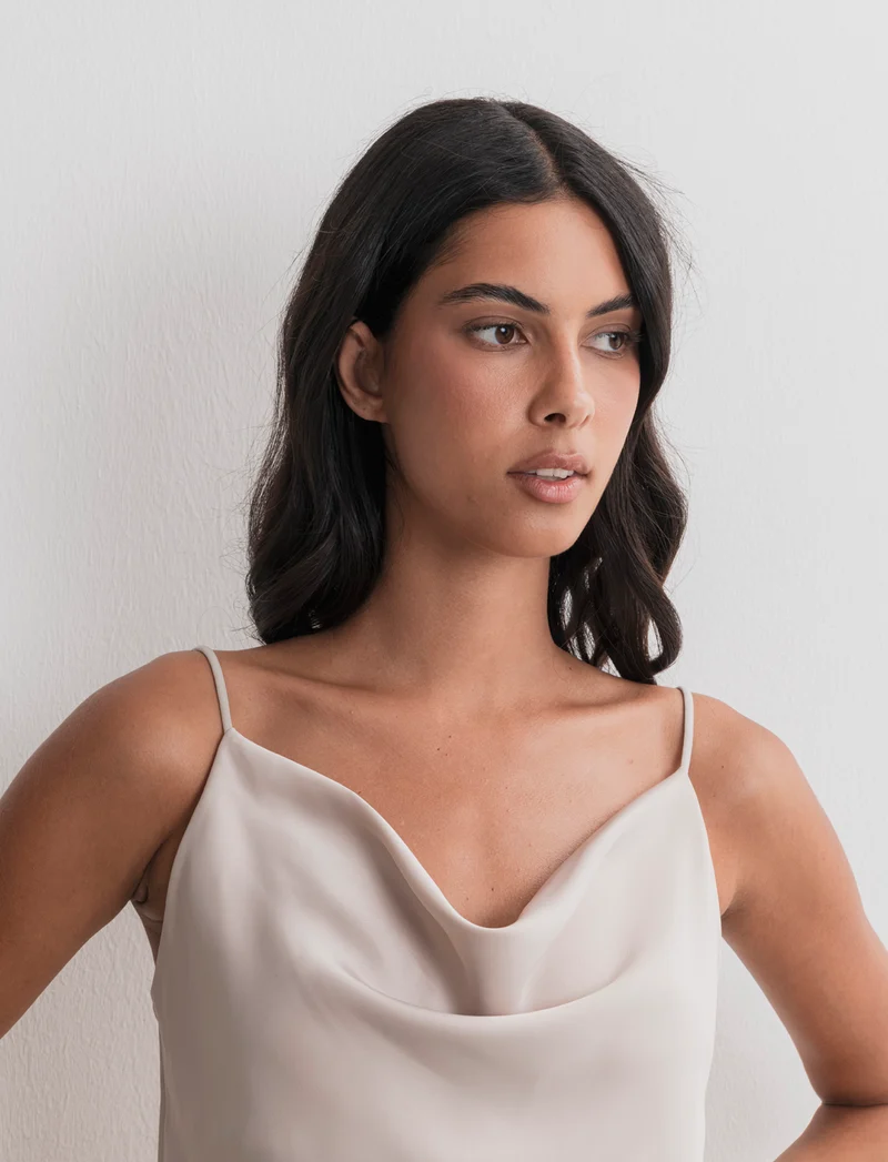 TOP IN SATIN - Beige champagne