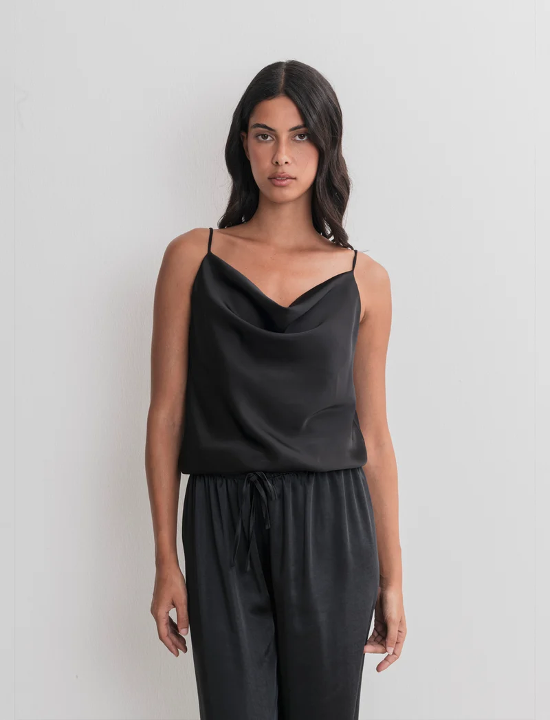 TOP IN SATIN - Nero