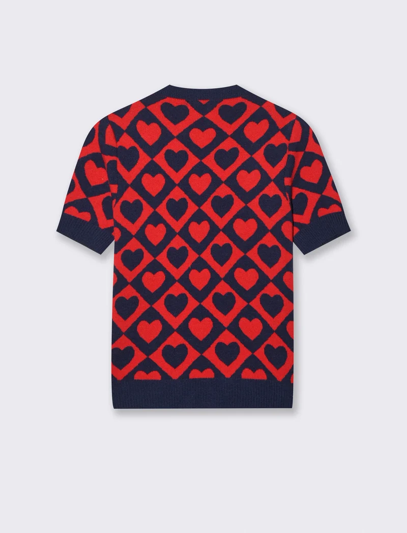 T-SHIRT IN MAGLIA - Blu-rosso