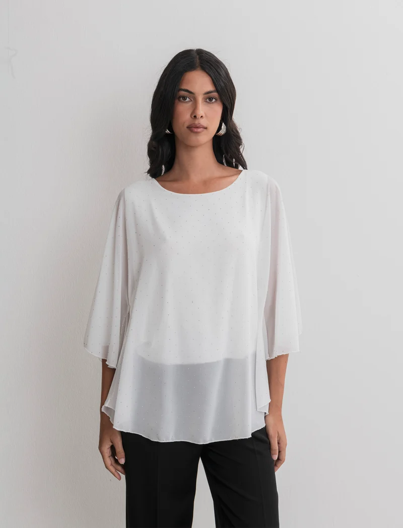 CASACCA OVER CON APPLICAZIONI STRASS - Bianco panna
