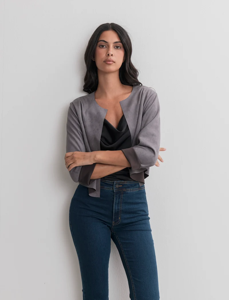 GIACCA SUEDE CORTA - Grigio
