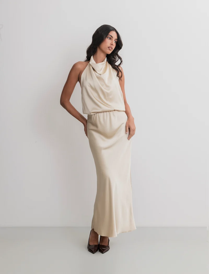 GONNA IN SATIN - Beige champagne