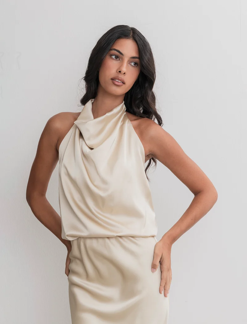 TOP HALTERNECK - Beige champagne
