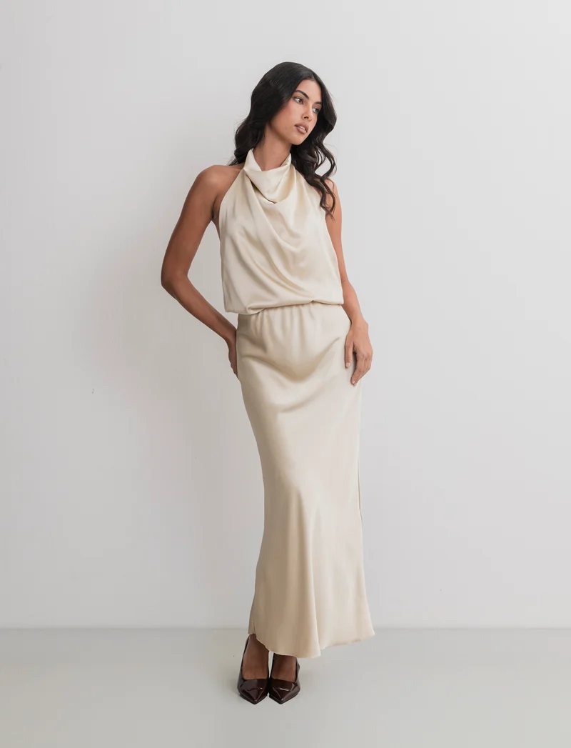 TOP HALTERNECK - Beige champagne