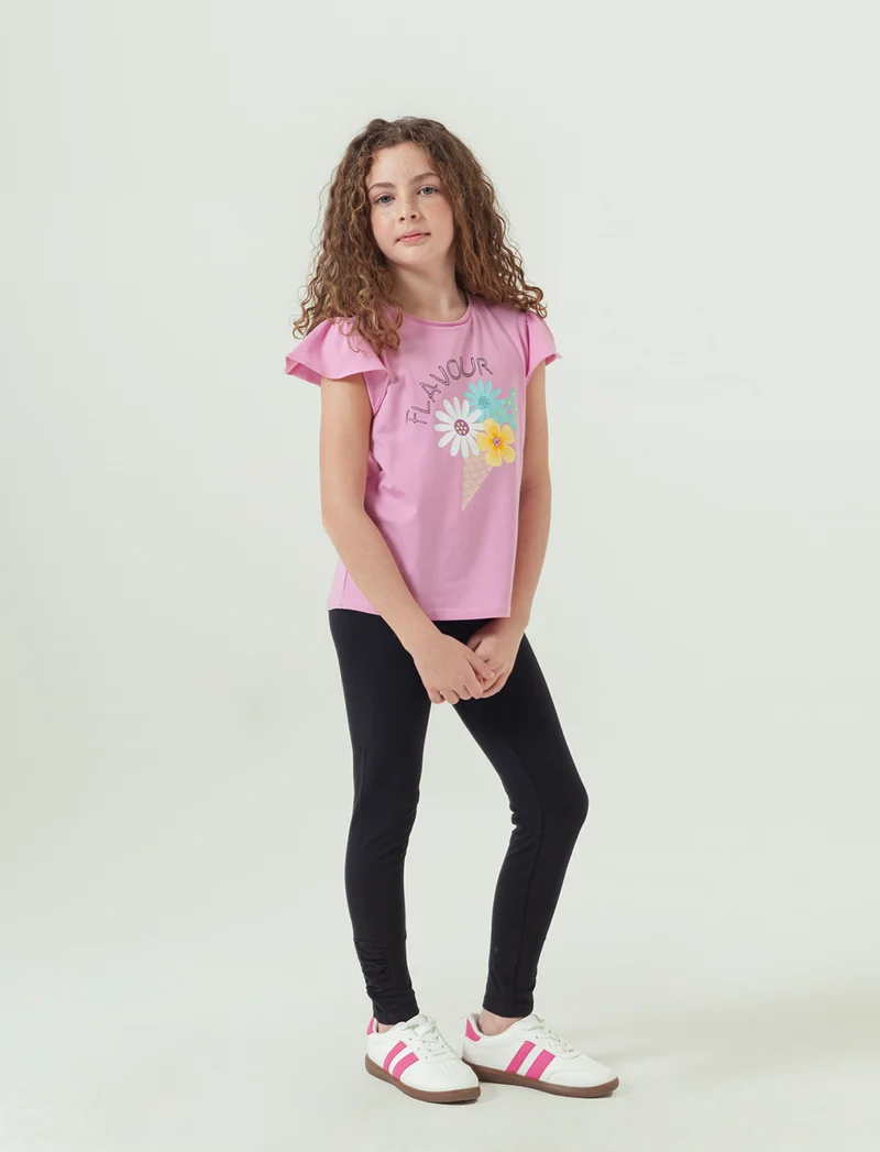 Completo t-shirt e leggings in cotone da bambina - Rosa