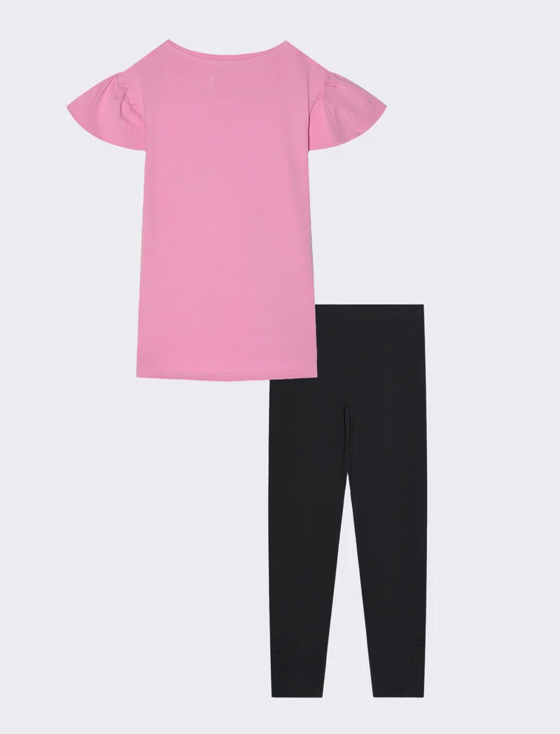 Completo t-shirt e leggings in cotone da bambina - Rosa