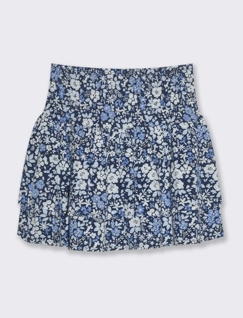 Short finta gonna in viscosa stampata da bambina - Blu