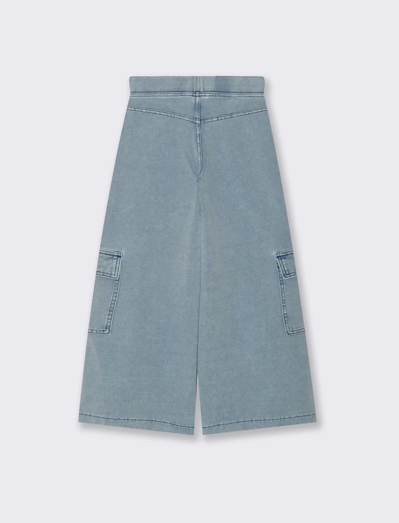 Pantaloni cargo gamba larga effetto denim da bambina - Denim chiaro