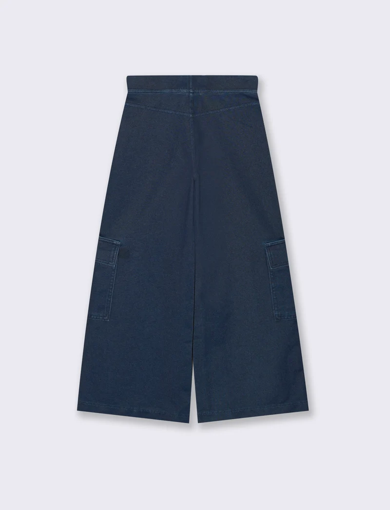 Pantaloni cargo gamba larga effetto denim da bambina - Denim