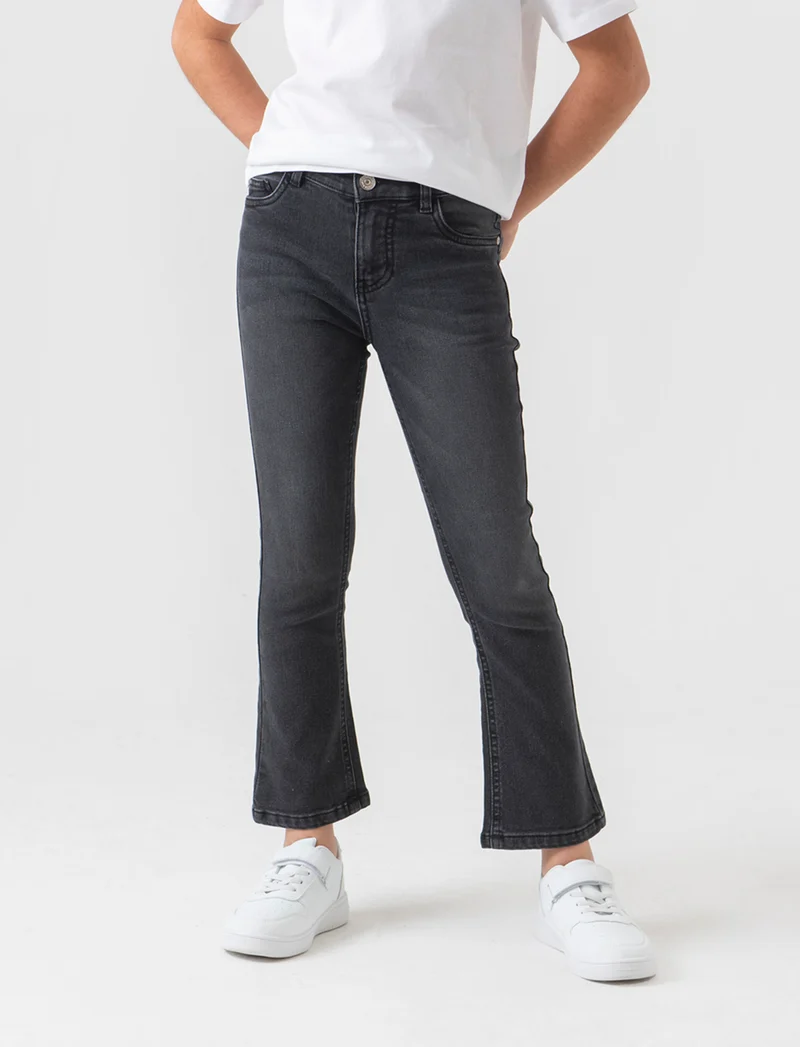 Denim elastico modello a zampa da bambina - Nero
