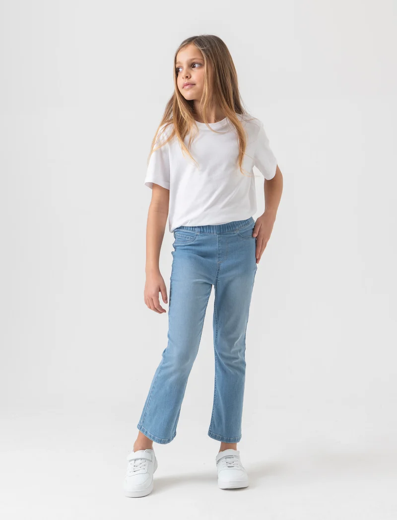 Leggings flare fit in denim elastico da bambina - Denim chiaro