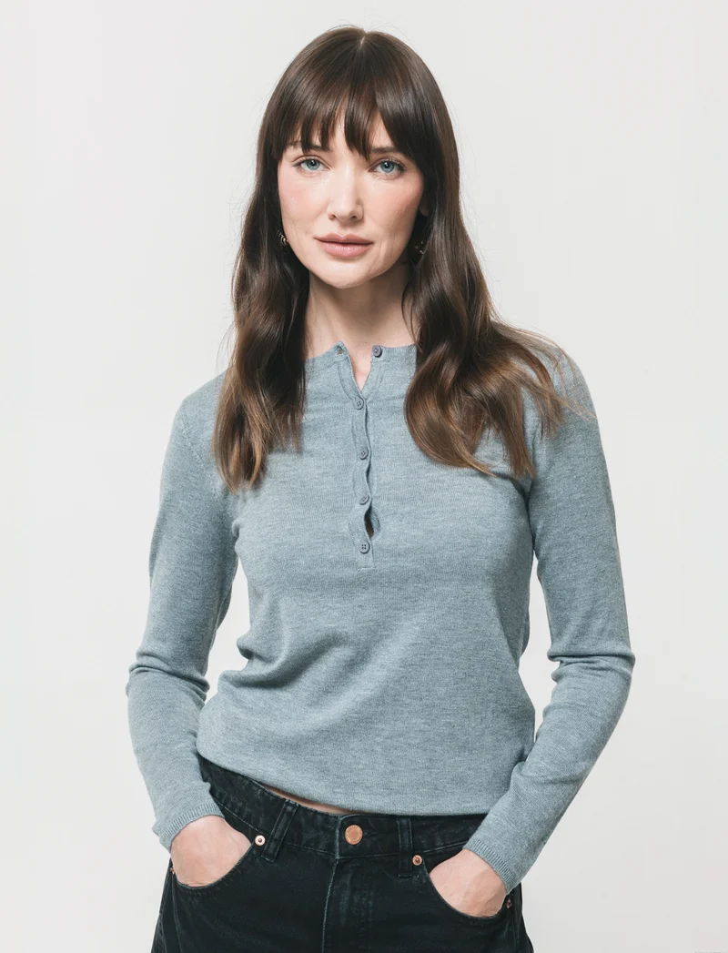 Pullover Scollo Serafino Manica Lunga - Grigio mel.