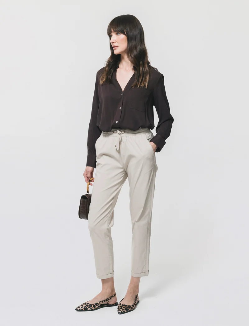 Pantalone con elastico e coulisse - Beige corda