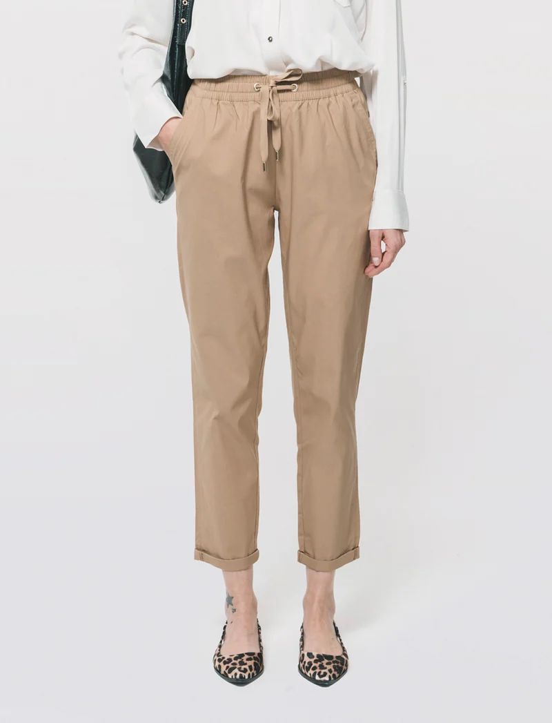 Pantalone con elastico e coulisse - Cammello