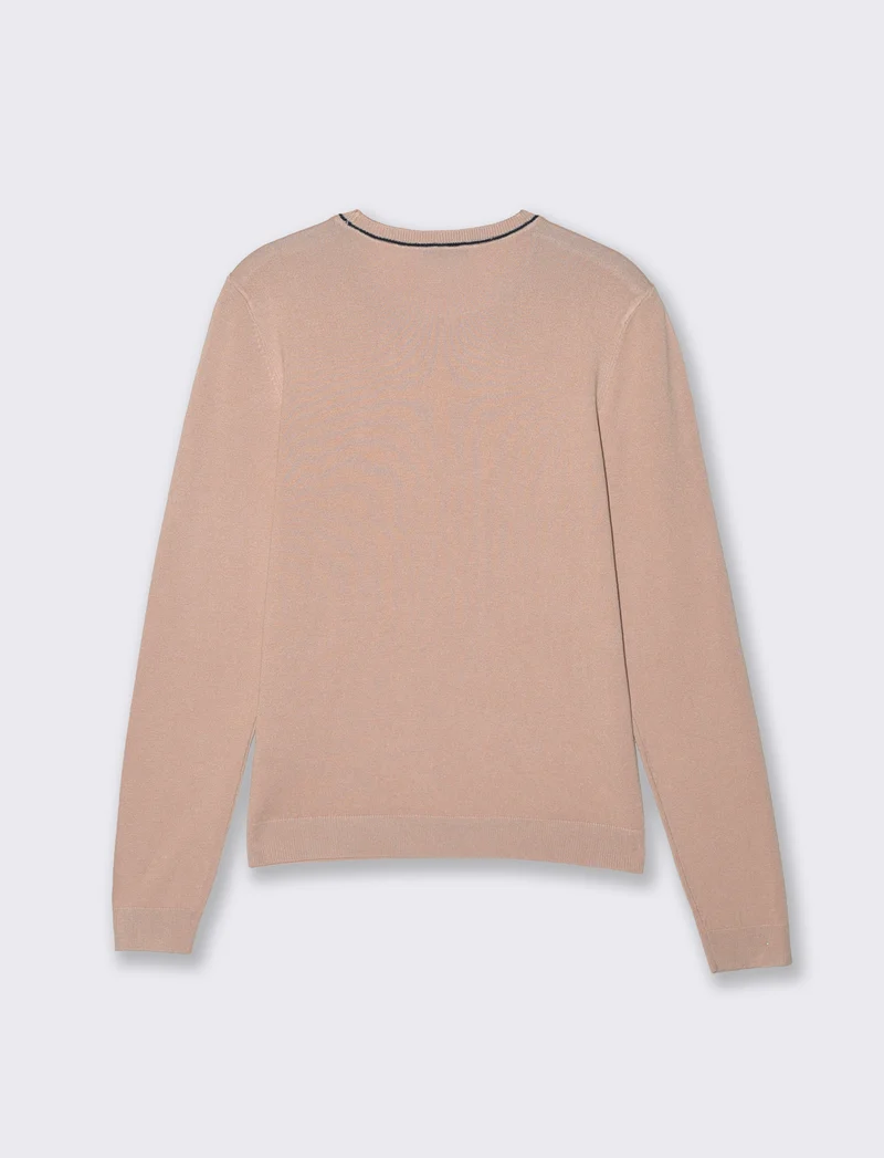 Pullover manica lunga con collo costina - Rosa chiaro