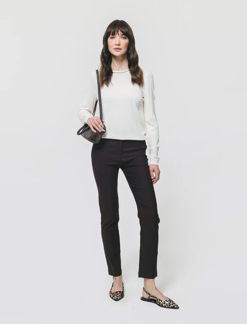 Pullover manica lunga con collo costina - Avorio