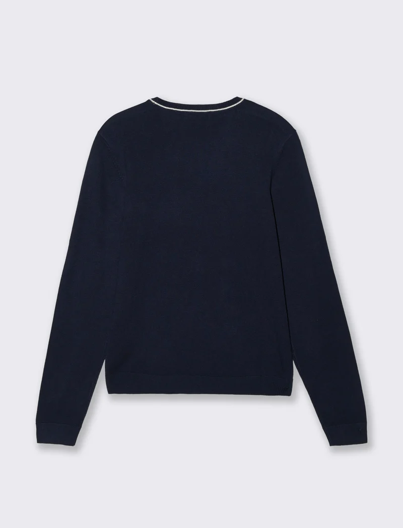 Pullover manica lunga con collo costina - Blu