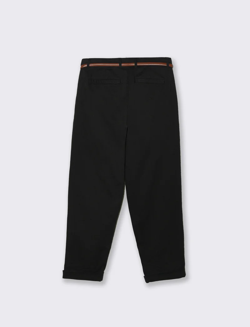 Pantalone Chino con Cintura e Risvolti - Nero