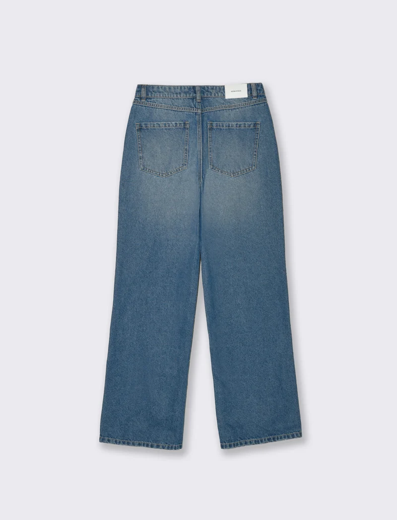 Jeans Vita Alta con Gamba Dritta - Denim