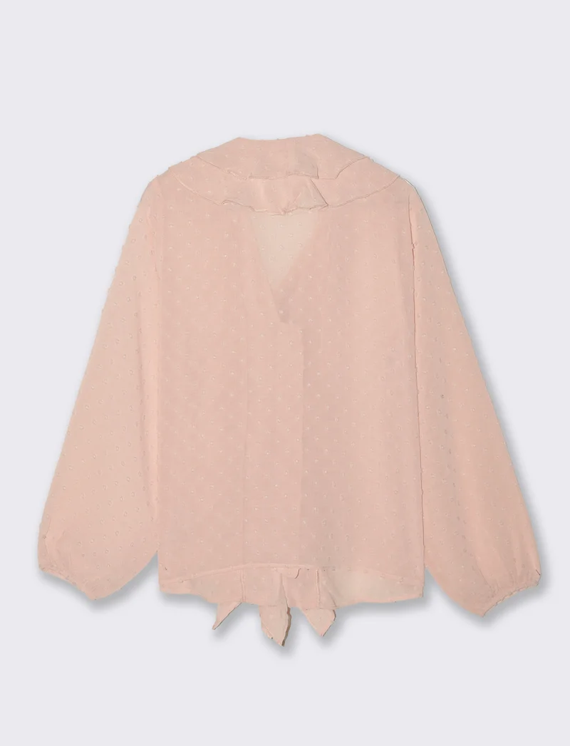 Camicia con scollo a V e rouches - Rosa chiaro
