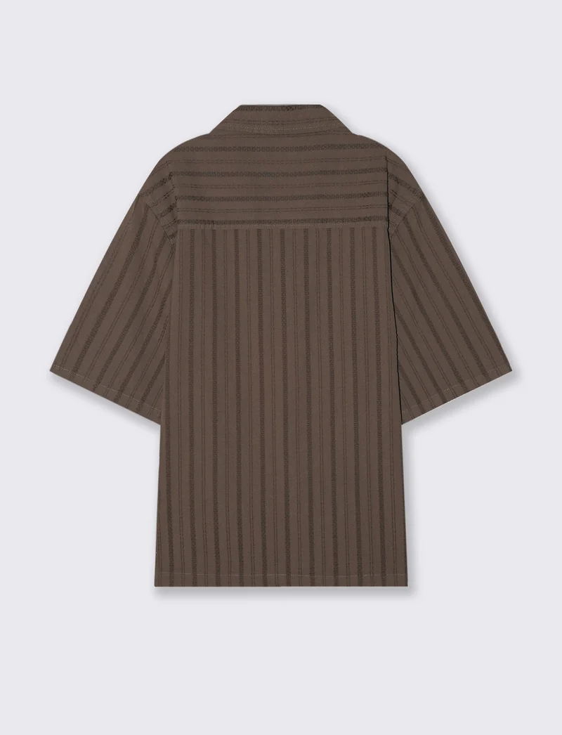 Camicia boxy fit in cotone lino jacquard - Grigio fango