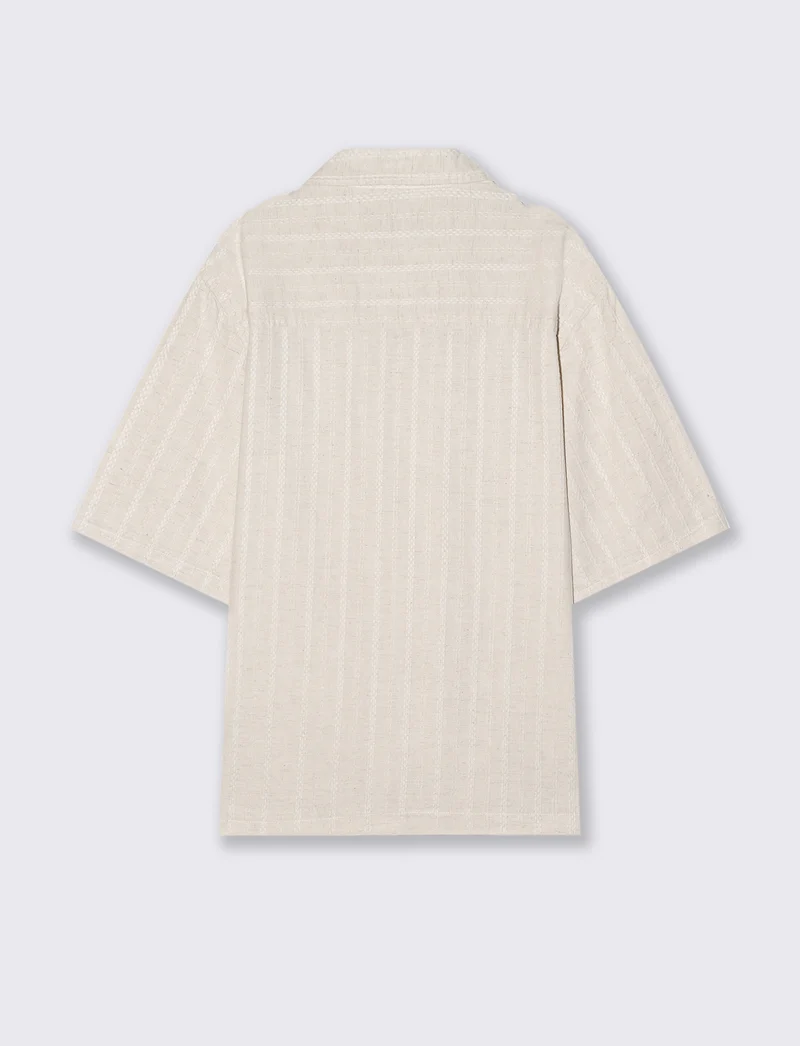 Camicia boxy fit in cotone lino jacquard - Beige ecru