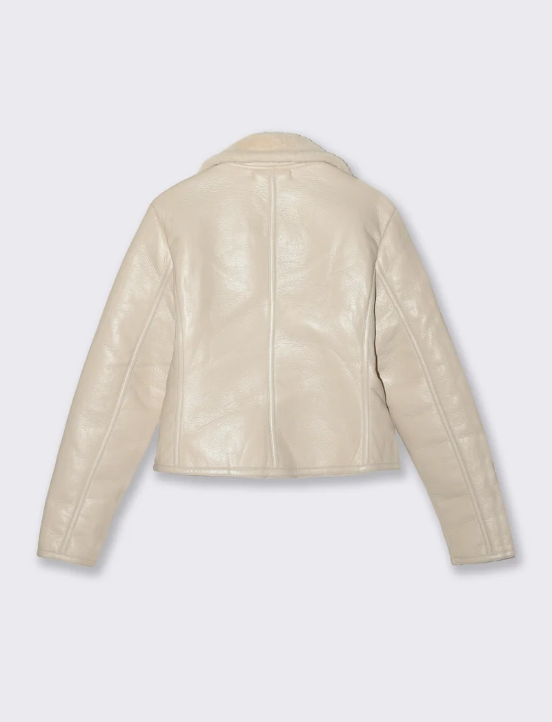 GIUBBOTTO MODELLO CHIODO CON INTERNO IN TESSUTO EFFETTO SHEARLING - Bianco gesso