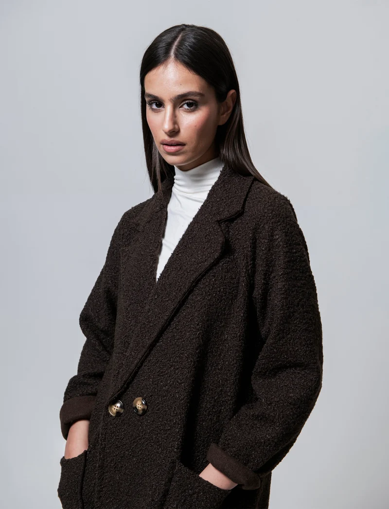 CAPPOTTO IN TESSUTO ARRICCIATO - Moro