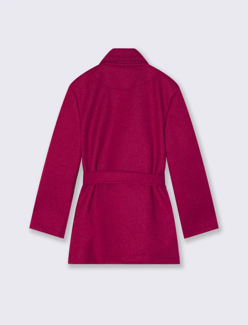 Trench da bambina con rouches laterali e doppia abbottonatura. - Magenta