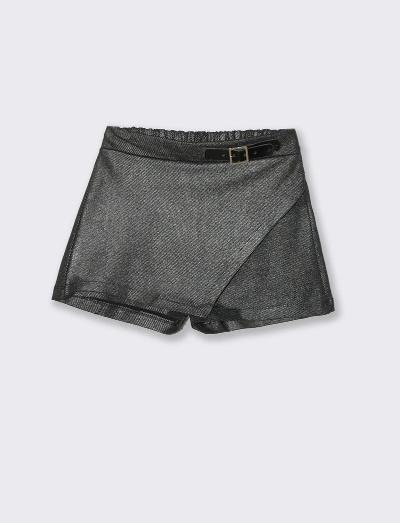 Short finta gonna in tessuto effetto metallizzato - Nero