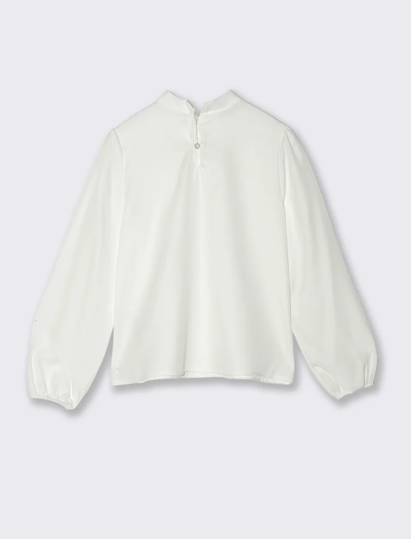 Camicia manica lunga con fiocco. - Bianco