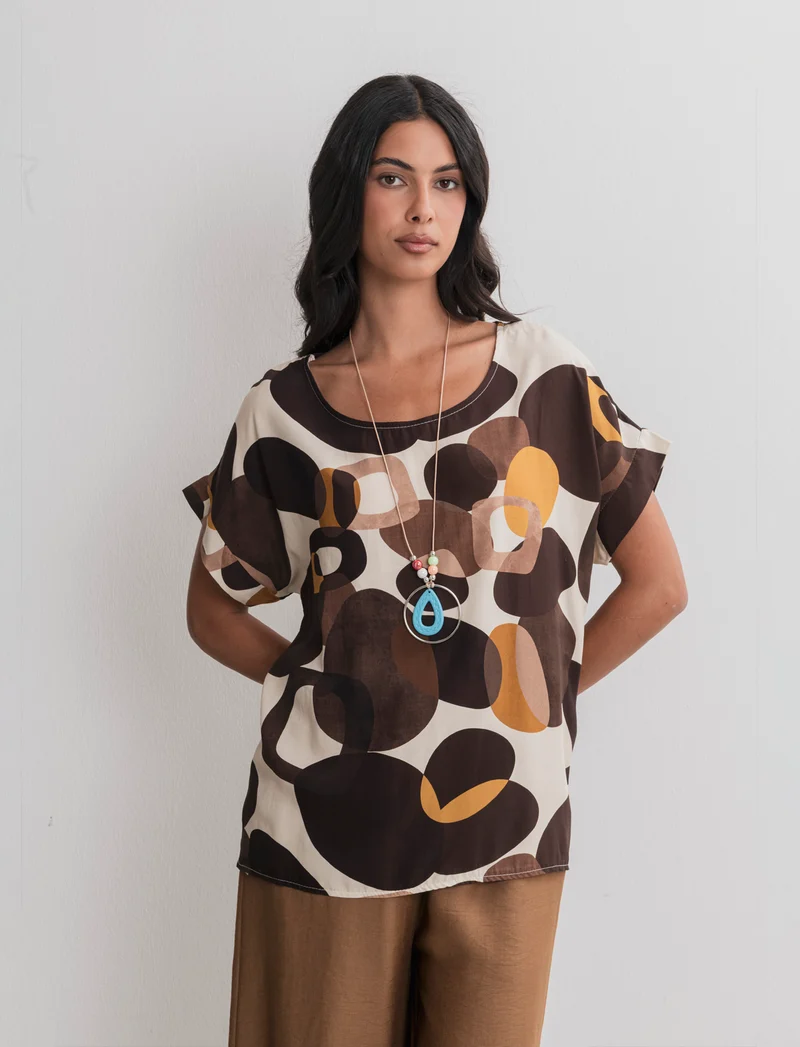 Casacca stampata con collana - Marrone tabacco