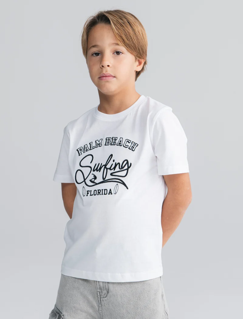 T-shirt surf con ricamo college - Bianco