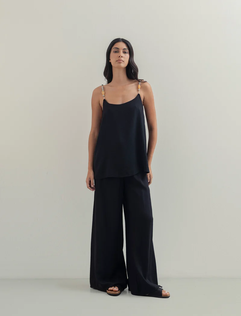 Pantalone largo con coulisse sottile - Nero