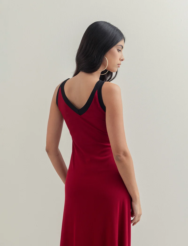 Vestito lungo bicolor - Rosso india