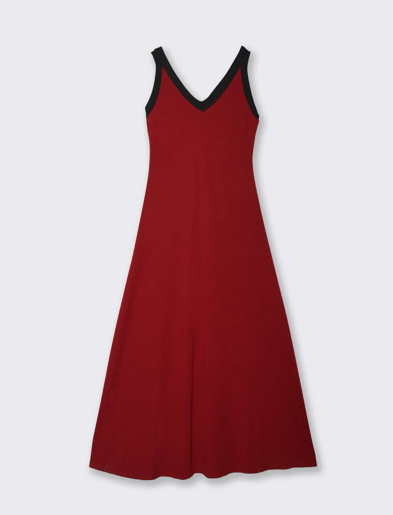 Vestito lungo bicolor - Rosso india