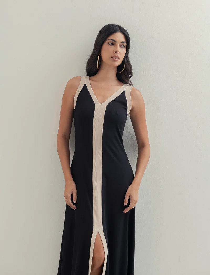 Vestito lungo bicolor - Nero